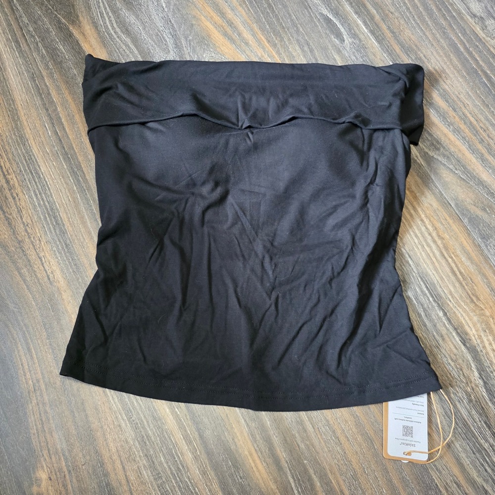 OGL SkinKiss Black Strapless Tube Top Built-in Bra Viscose Stretch Large NEW